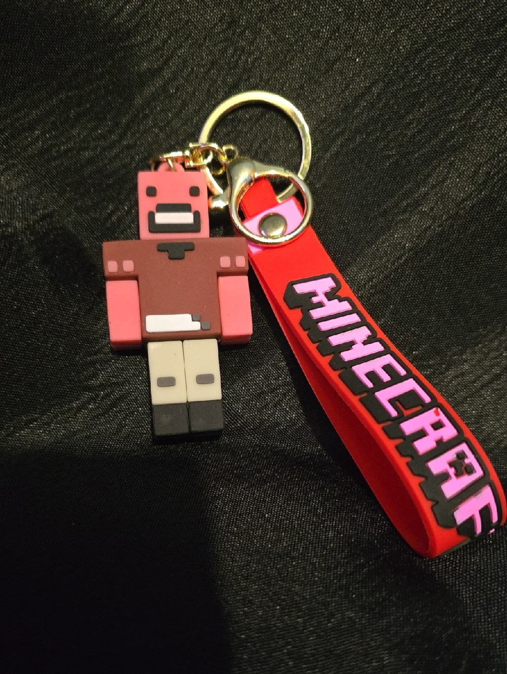Minecraft Red Wrist Strap Keychain with Pixel Character